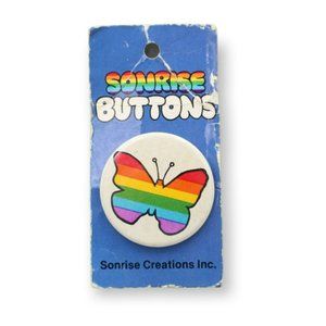 1983 Sonrise Creations Rainbow Butterfly Pinback Button